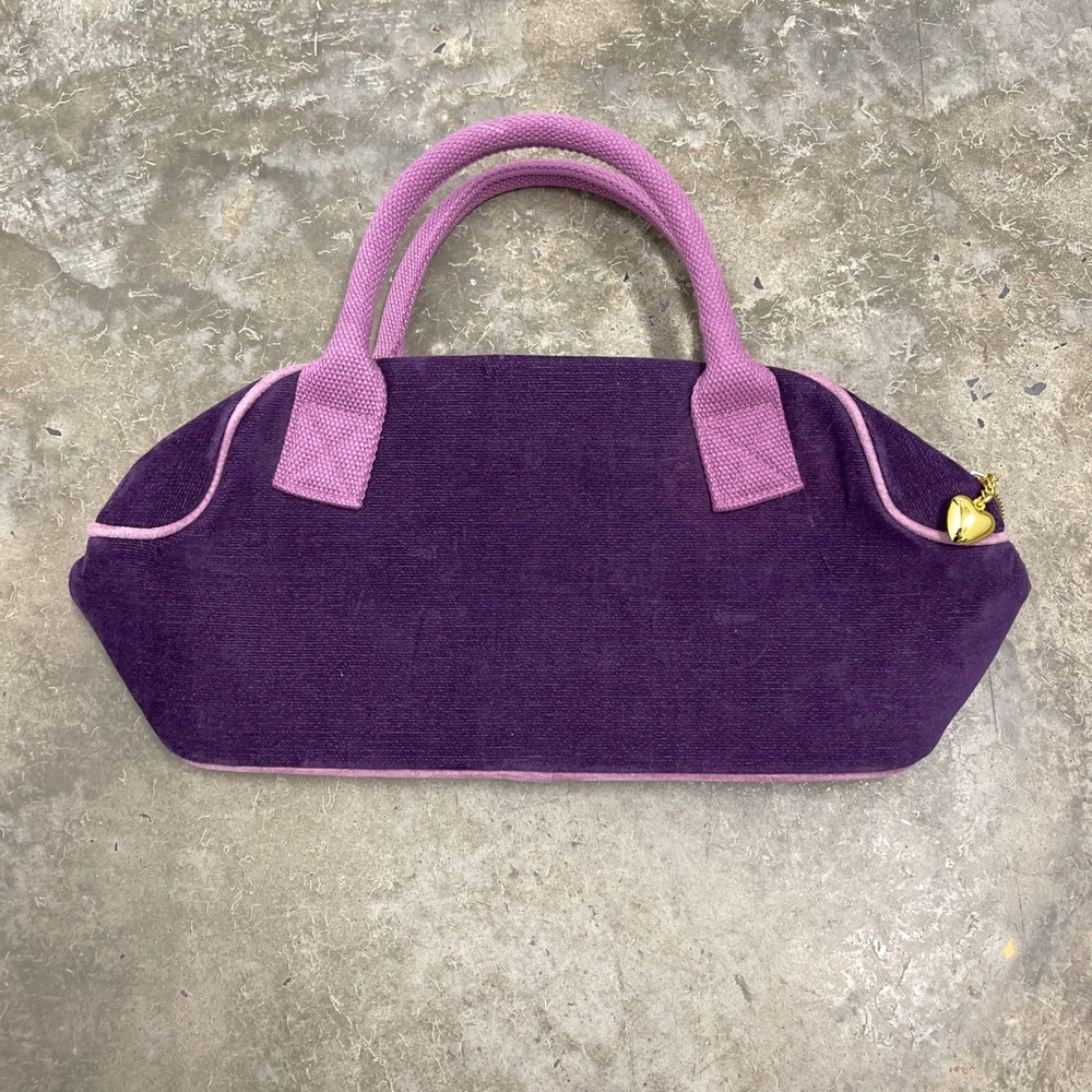 Victorias Secret Purple Velour Barrel Bag Gold Logo Y2K Heart Zipper Pull - Picture 4 of 6